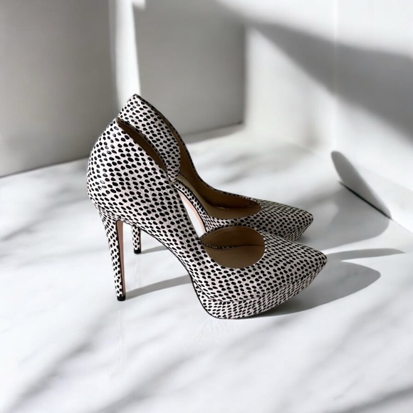 Classic Black and Off White Polka Dot D’orsay Women's Heel Pointy Pumps sz 8.5 - Picture 7 of 12